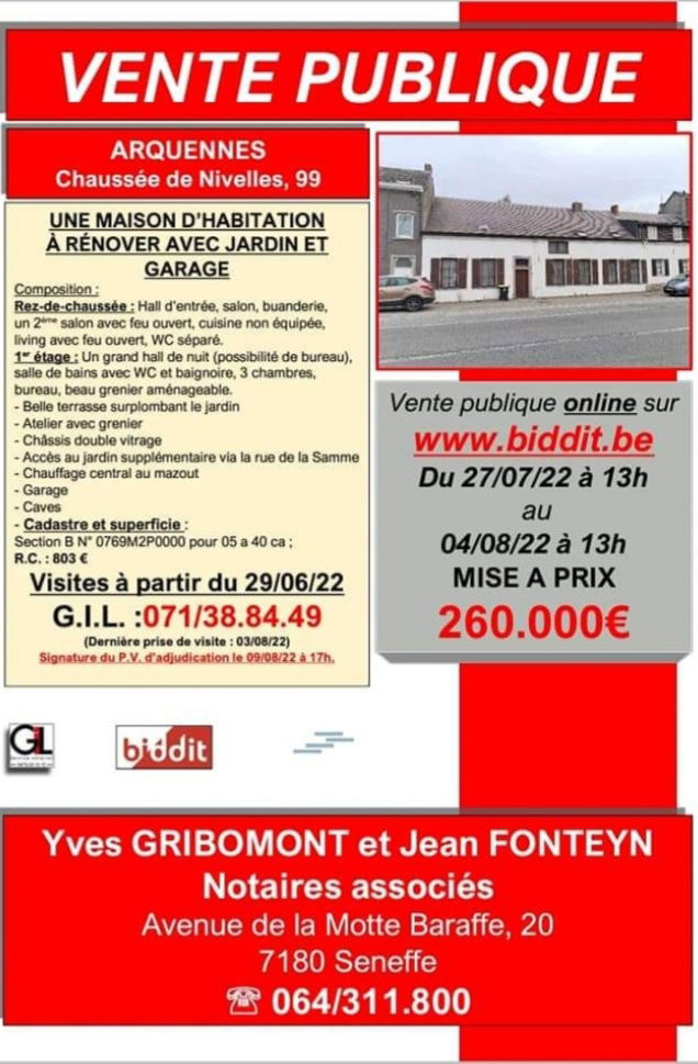 Maison à vendre à Arquennes 7181 260000.00€ 4 chambres 237.00m² - annonce 274433