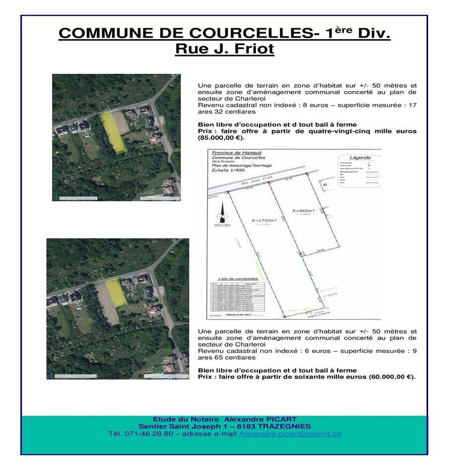Terrain à vendre à Courcelles 6180 60000.00€  chambres m² - annonce 95041