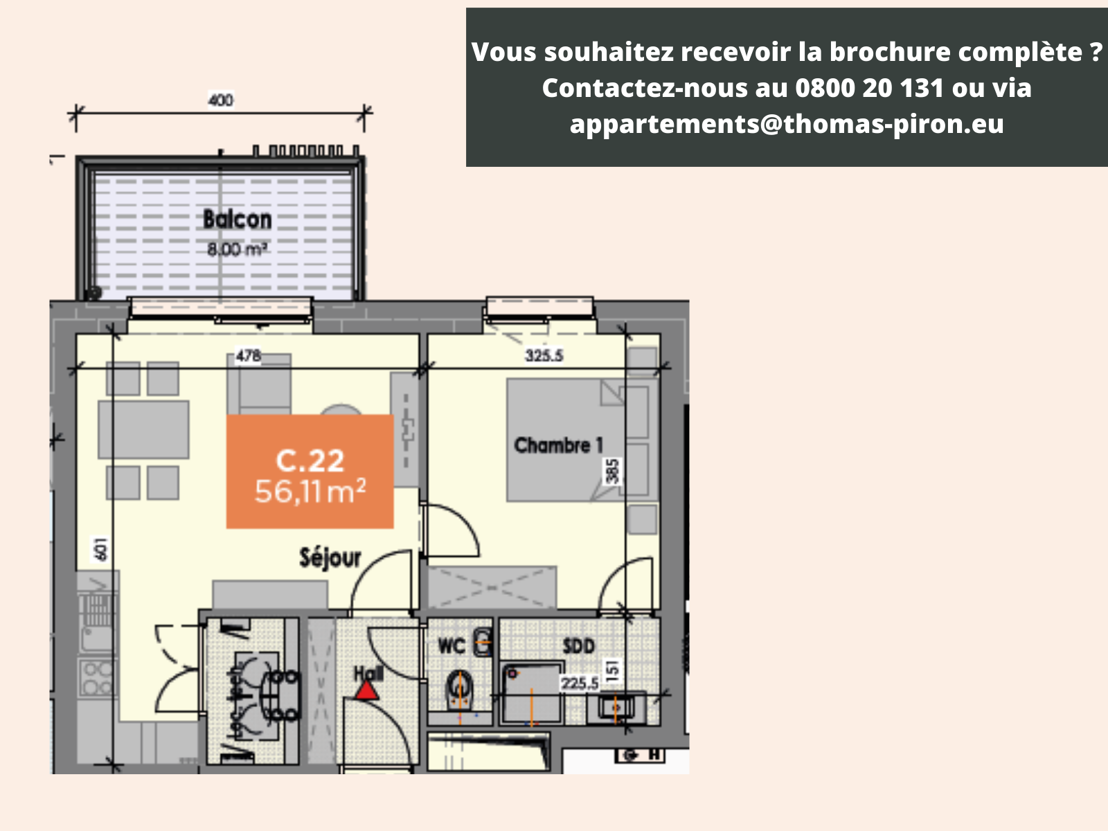 Appartement à vendre à Mons 7000 165000.00€ 1 chambres 56.00m² - annonce 110506